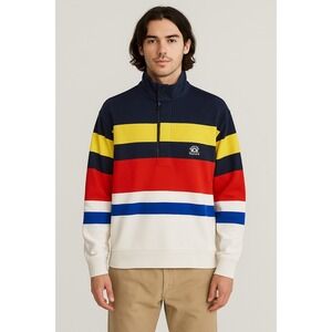 Nautica Sweatshirt Mens Sz S Color Block Striped Coastal Sailor Y2K Rugby